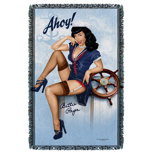 Bettie Page Ahoy Woven Tapestry Throw Blanket